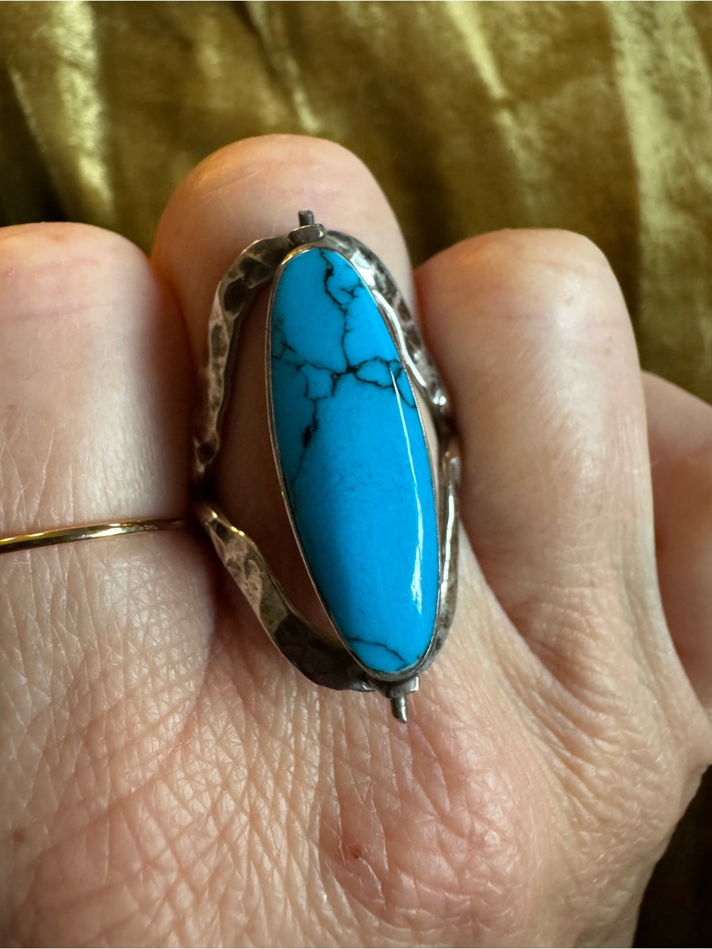 Turquoise Stone Silver Ring - Bright Blue Oval Statement